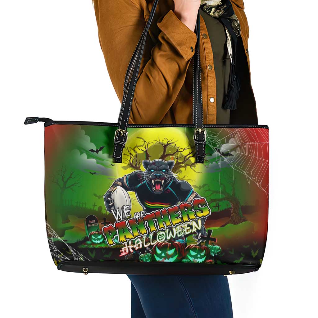 We Are Panthers Halloween Leather Tote Bag Pumpkin Scary Spooky Season - Aussie Hoodie