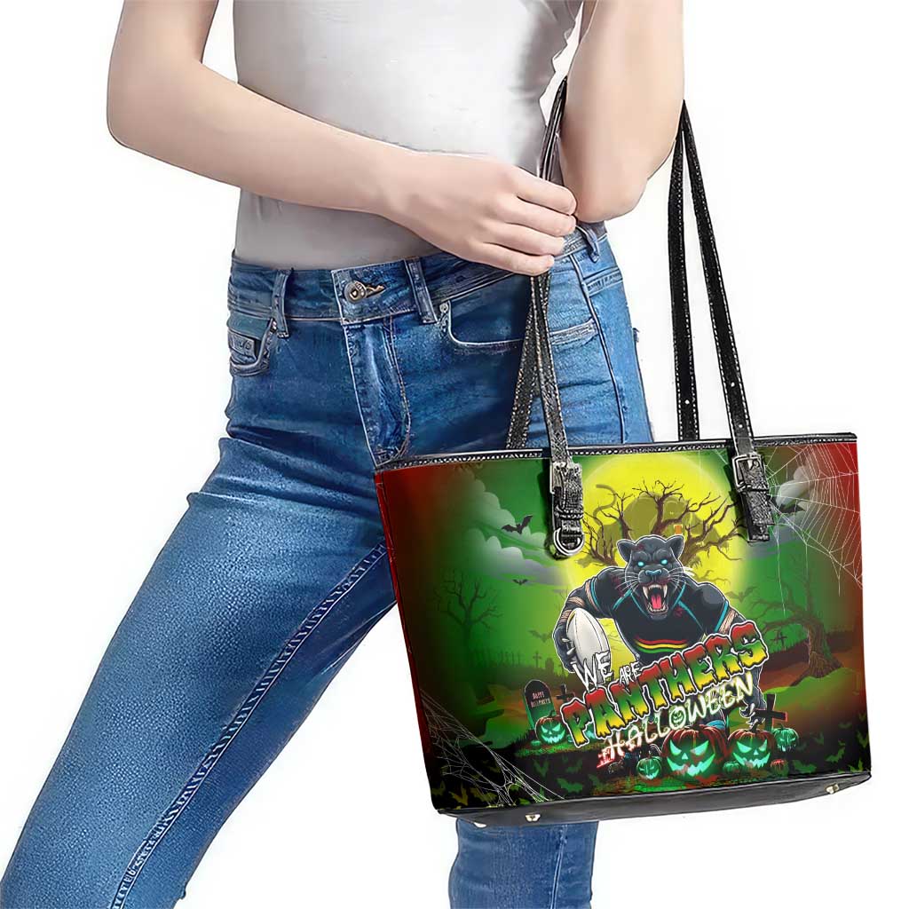 We Are Panthers Halloween Leather Tote Bag Pumpkin Scary Spooky Season - Aussie Hoodie