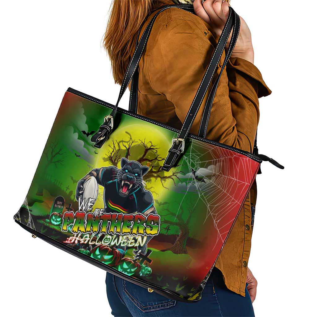 We Are Panthers Halloween Leather Tote Bag Pumpkin Scary Spooky Season - Aussie Hoodie