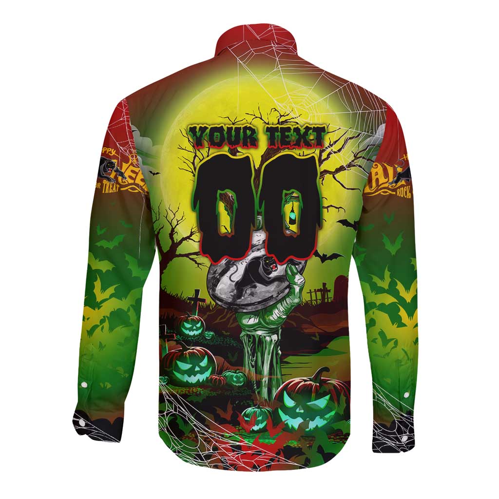 We Are Panthers Halloween Long Sleeve Button Shirt Pumpkin Scary Spooky Season - Aussie Hoodie