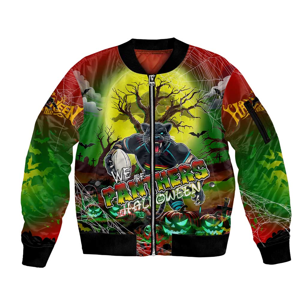 We Are Panthers Halloween Sleeve Zip Bomber Jacket Pumpkin Scary Spooky Season - Aussie Hoodie