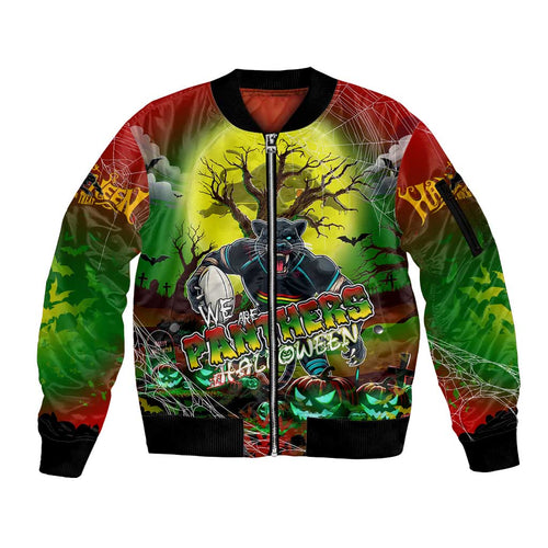 We Are Panthers Halloween Sleeve Zip Bomber Jacket Pumpkin Scary Spooky Season - Aussie Hoodie