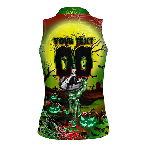 We Are Panthers Halloween Women Sleeveless Polo Shirt Pumpkin Scary Spooky Season - Aussie Hoodie