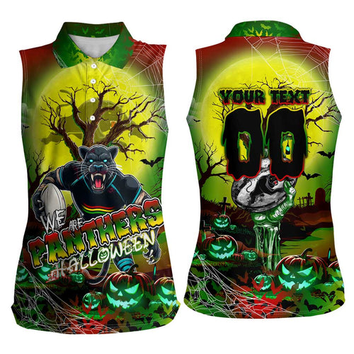 We Are Panthers Halloween Women Sleeveless Polo Shirt Pumpkin Scary Spooky Season - Aussie Hoodie
