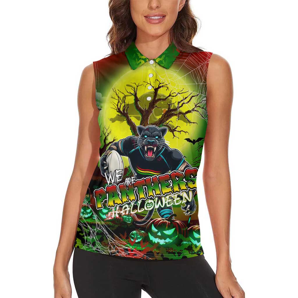 We Are Panthers Halloween Women Sleeveless Polo Shirt Pumpkin Scary Spooky Season - Aussie Hoodie