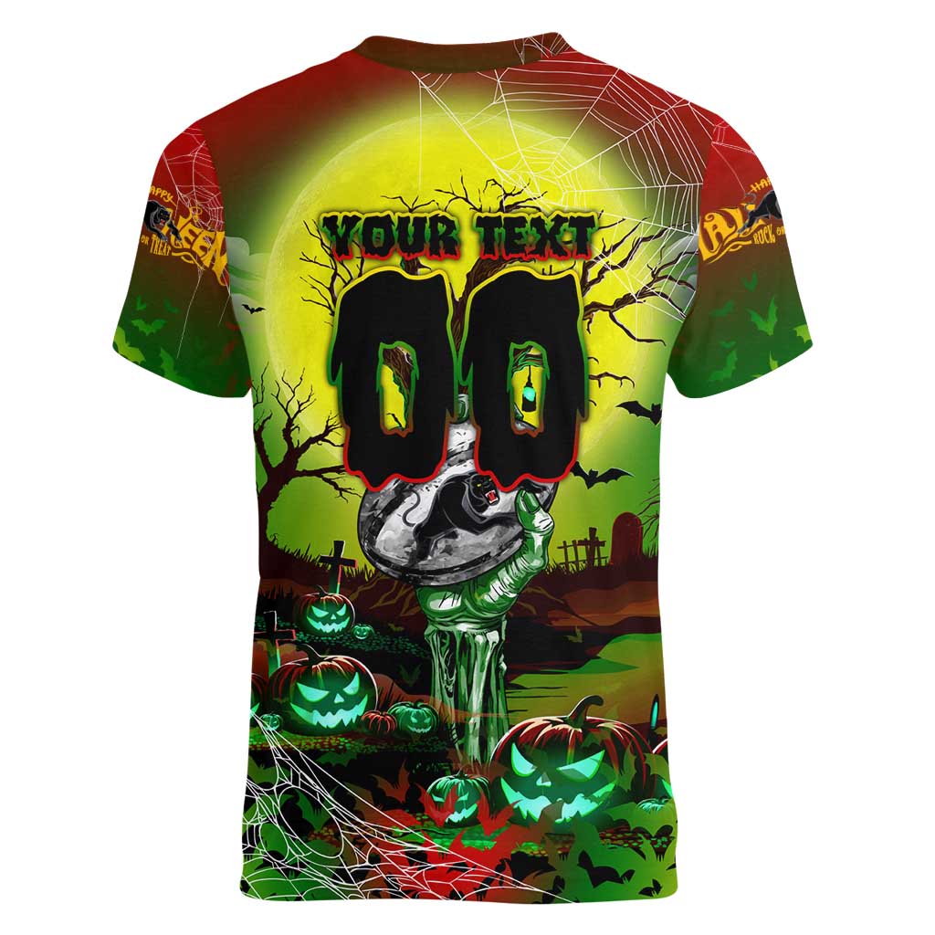 We Are Panthers Halloween Women V-Neck T-Shirt Pumpkin Scary Spooky Season - Aussie Hoodie