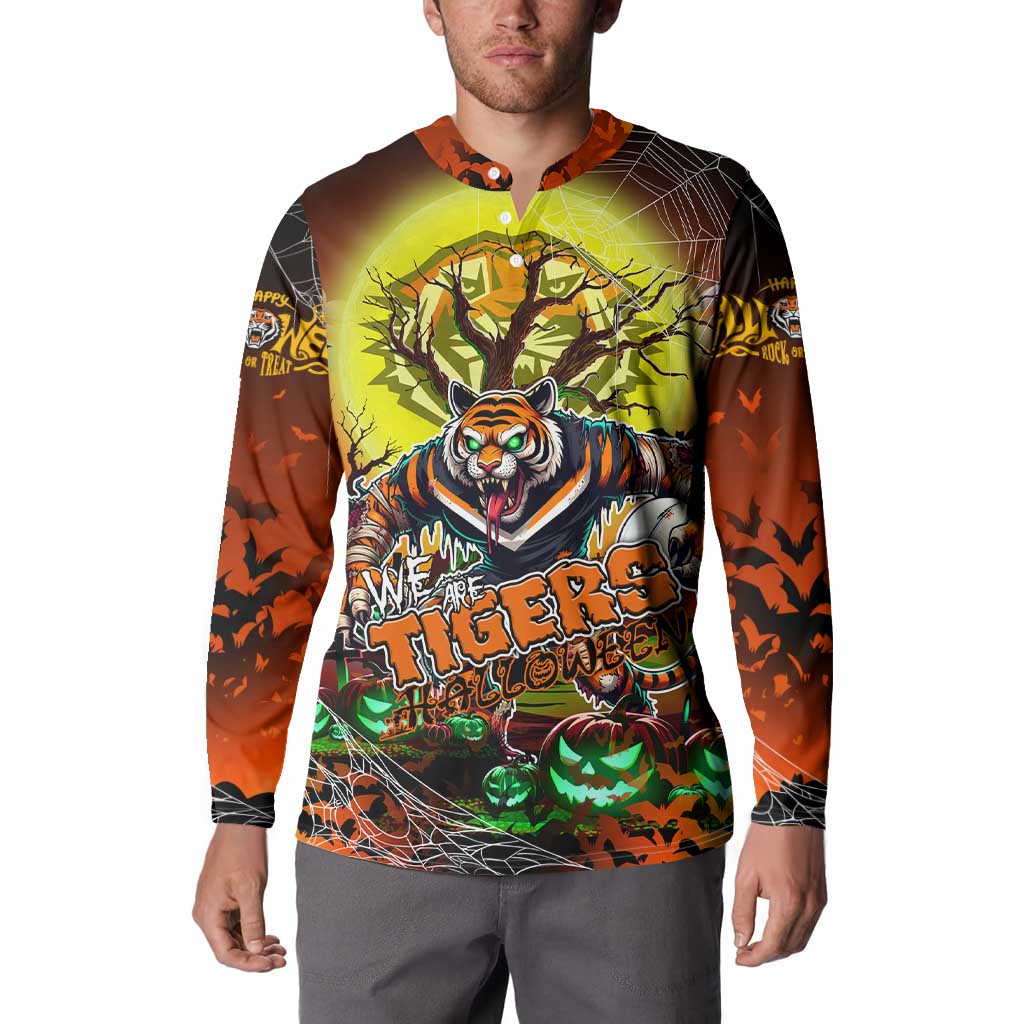 We Are Tigers Halloween Button Sweatshirt Pumpkin Scary Spooky Season - Aussie Hoodie