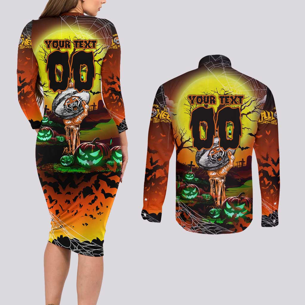 We Are Tigers Halloween Couples Matching Long Sleeve Bodycon Dress and Long Sleeve Button Shirt Pumpkin Scary Spooky Season - Aussie Hoodie