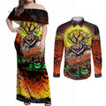 We Are Tigers Halloween Couples Matching Off Shoulder Maxi Dress and Long Sleeve Button Shirt Pumpkin Scary Spooky Season - Aussie Hoodie