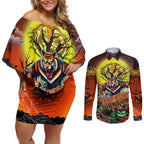 We Are Tigers Halloween Couples Matching Off Shoulder Short Dress and Long Sleeve Button Shirt Pumpkin Scary Spooky Season - Aussie Hoodie