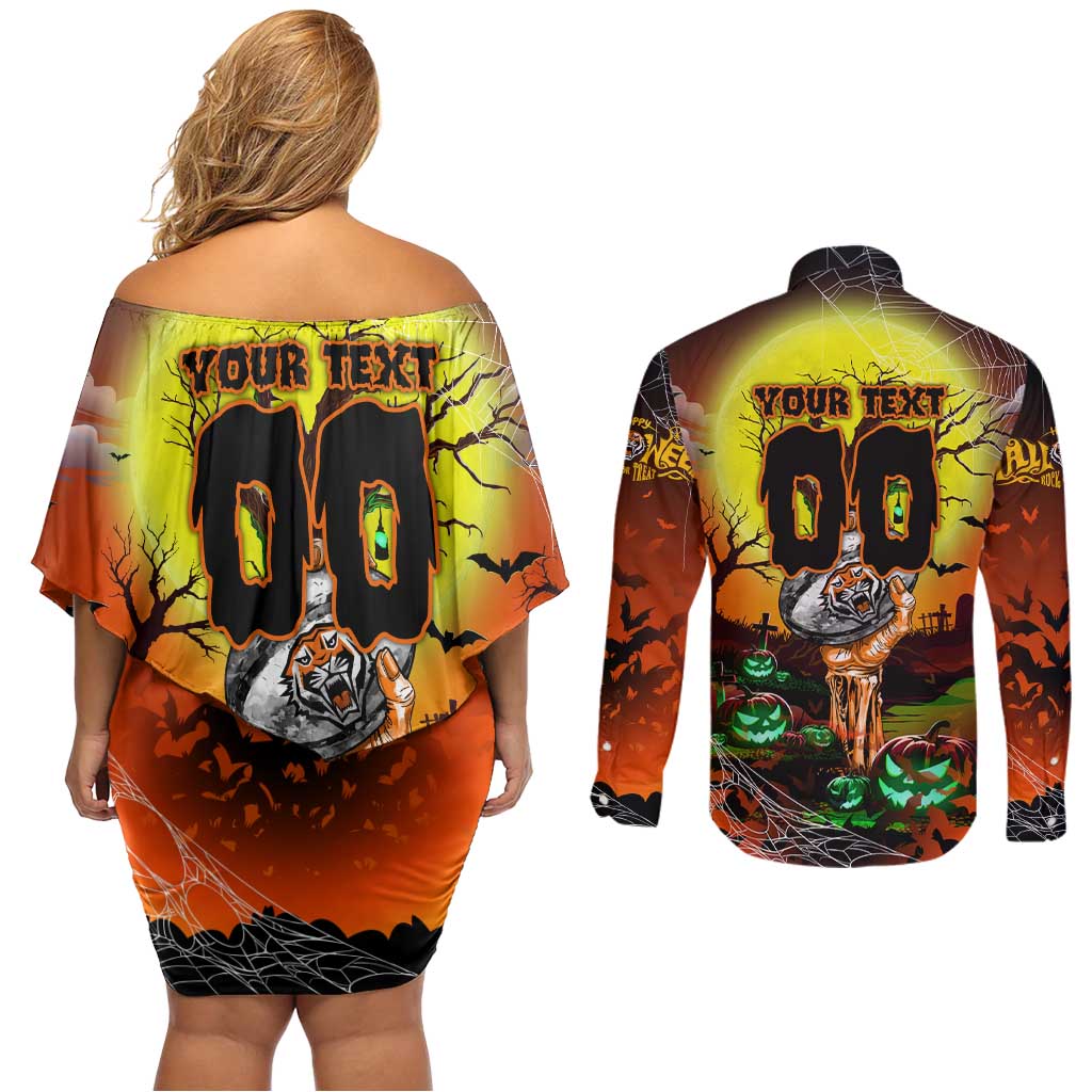 We Are Tigers Halloween Couples Matching Off Shoulder Short Dress and Long Sleeve Button Shirt Pumpkin Scary Spooky Season - Aussie Hoodie