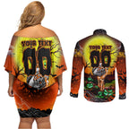 We Are Tigers Halloween Couples Matching Off Shoulder Short Dress and Long Sleeve Button Shirt Pumpkin Scary Spooky Season - Aussie Hoodie