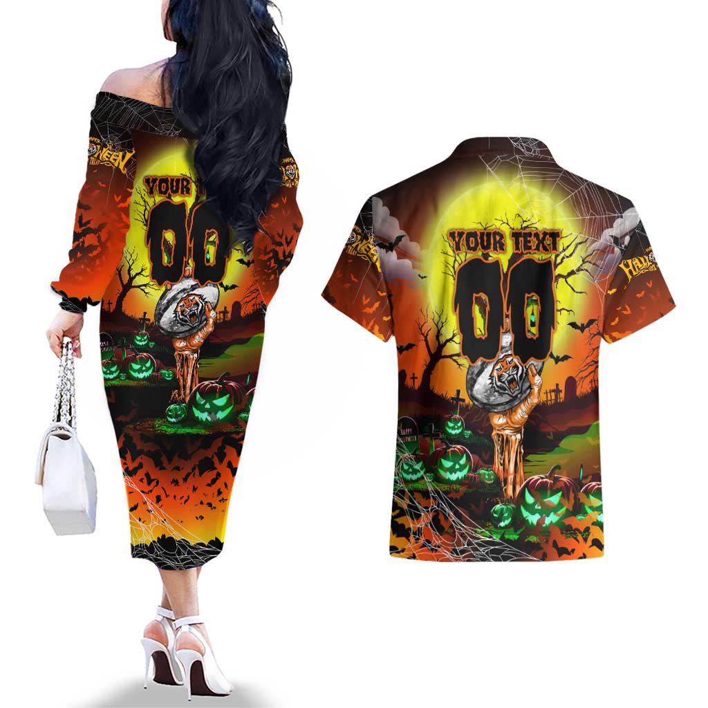We Are Tigers Halloween Couples Matching Off The Shoulder Long Sleeve Dress and Hawaiian Shirt Pumpkin Scary Spooky Season - Aussie Hoodie