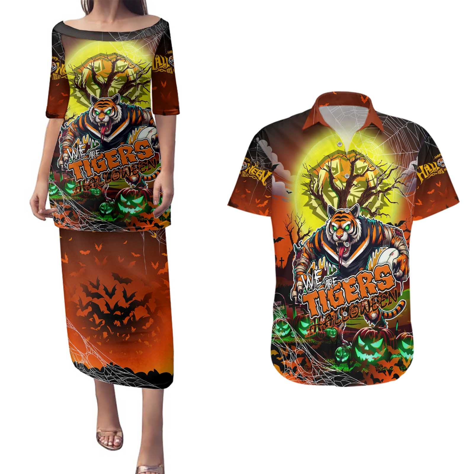 We Are Tigers Halloween Couples Matching Puletasi and Hawaiian Shirt Pumpkin Scary Spooky Season - Aussie Hoodie