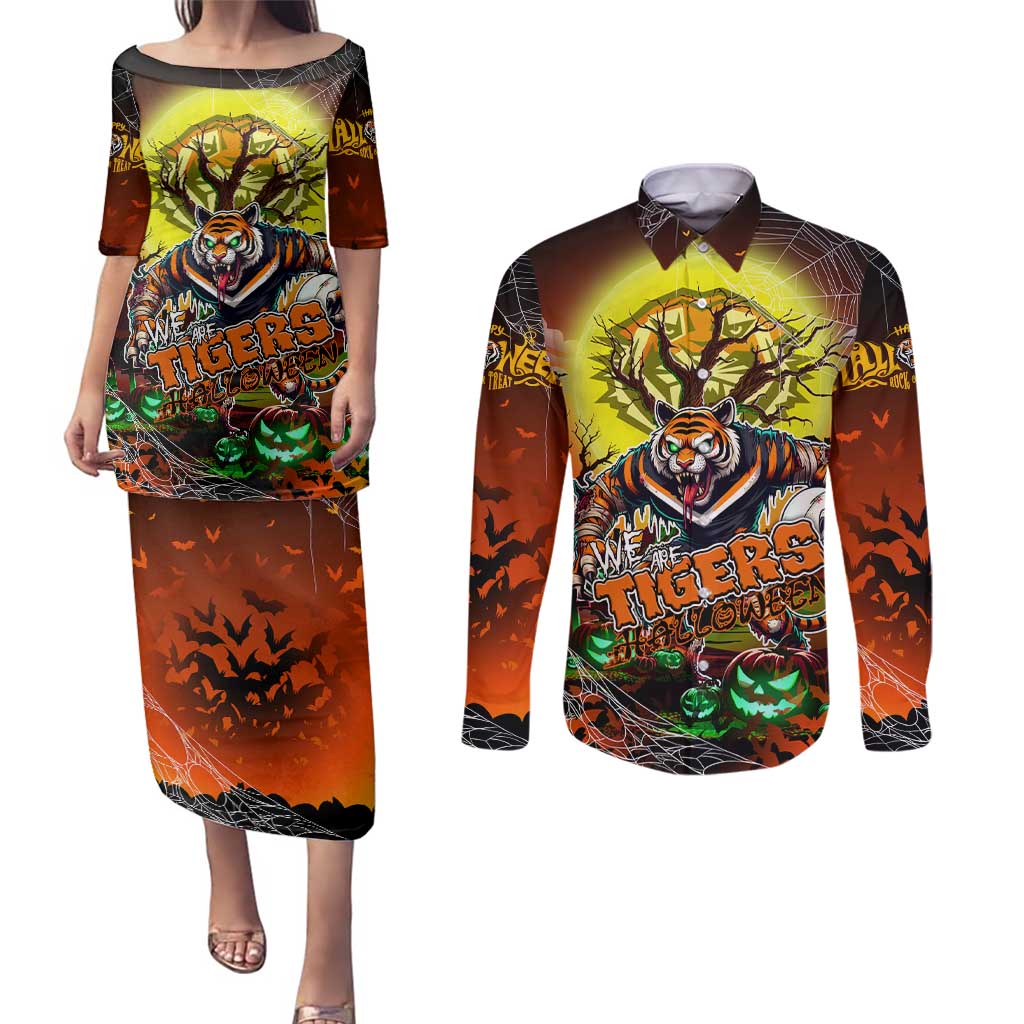 We Are Tigers Halloween Couples Matching Puletasi and Long Sleeve Button Shirt Pumpkin Scary Spooky Season - Aussie Hoodie
