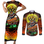 We Are Tigers Halloween Couples Matching Short Sleeve Bodycon Dress and Long Sleeve Button Shirt Pumpkin Scary Spooky Season - Aussie Hoodie