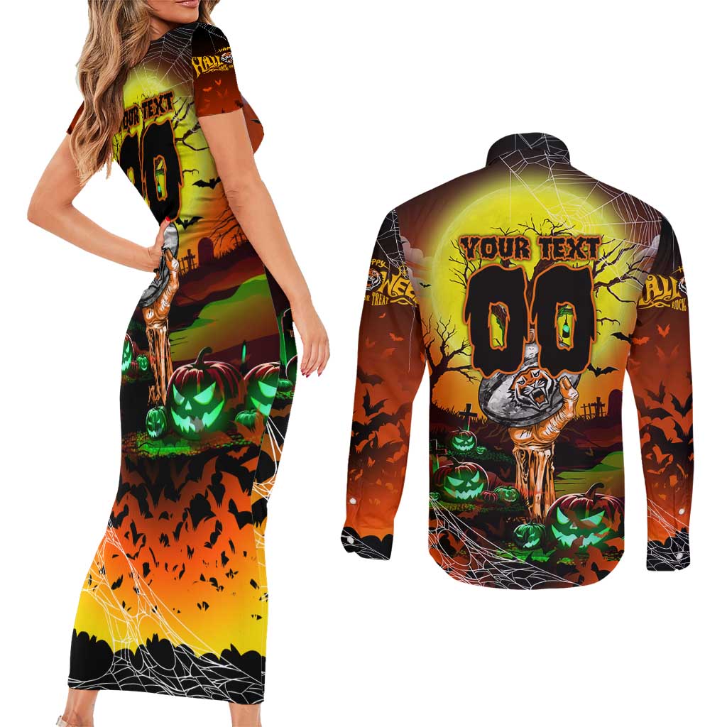 We Are Tigers Halloween Couples Matching Short Sleeve Bodycon Dress and Long Sleeve Button Shirt Pumpkin Scary Spooky Season - Aussie Hoodie