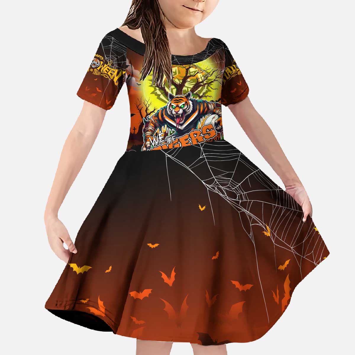 We Are Tigers Halloween Family Matching Off The Shoulder Long Sleeve Dress and Hawaiian Shirt Pumpkin Scary Spooky Season - Aussie Hoodie