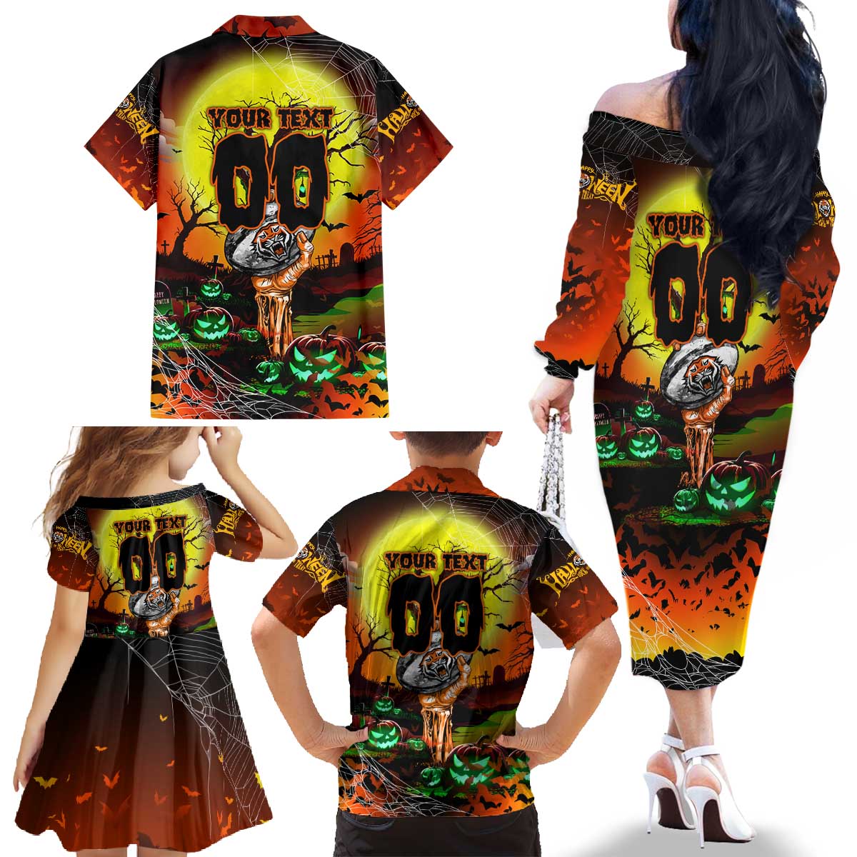 We Are Tigers Halloween Family Matching Off The Shoulder Long Sleeve Dress and Hawaiian Shirt Pumpkin Scary Spooky Season - Aussie Hoodie