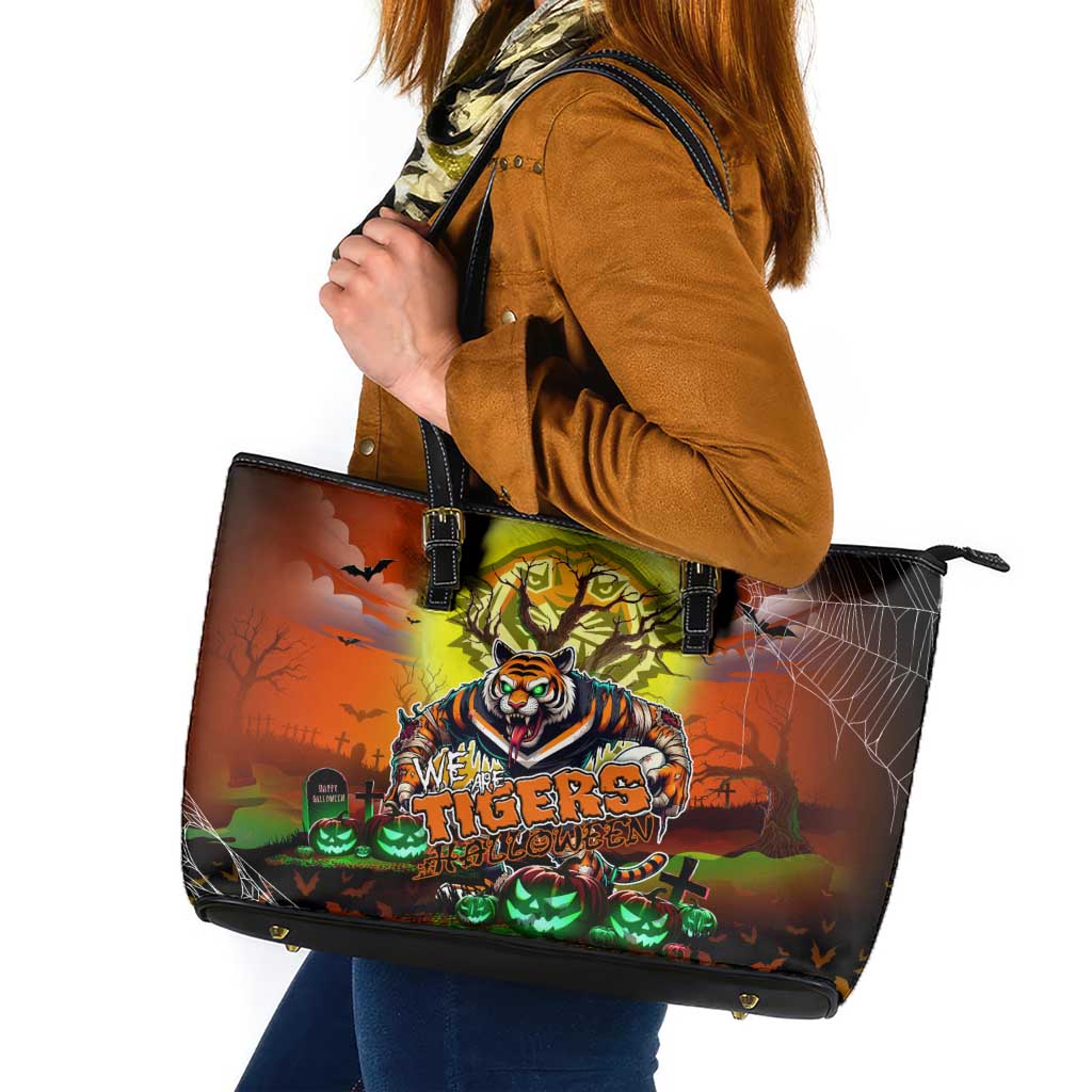We Are Tigers Halloween Leather Tote Bag Pumpkin Scary Spooky Season - Aussie Hoodie