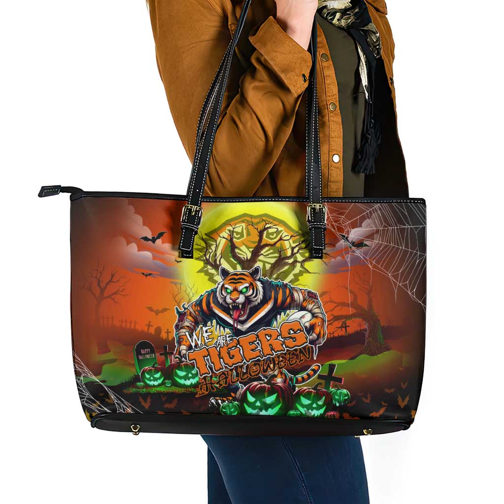 We Are Tigers Halloween Leather Tote Bag Pumpkin Scary Spooky Season - Aussie Hoodie