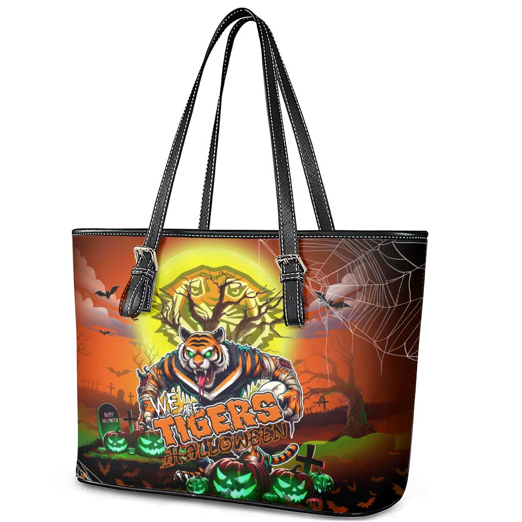 We Are Tigers Halloween Leather Tote Bag Pumpkin Scary Spooky Season - Aussie Hoodie