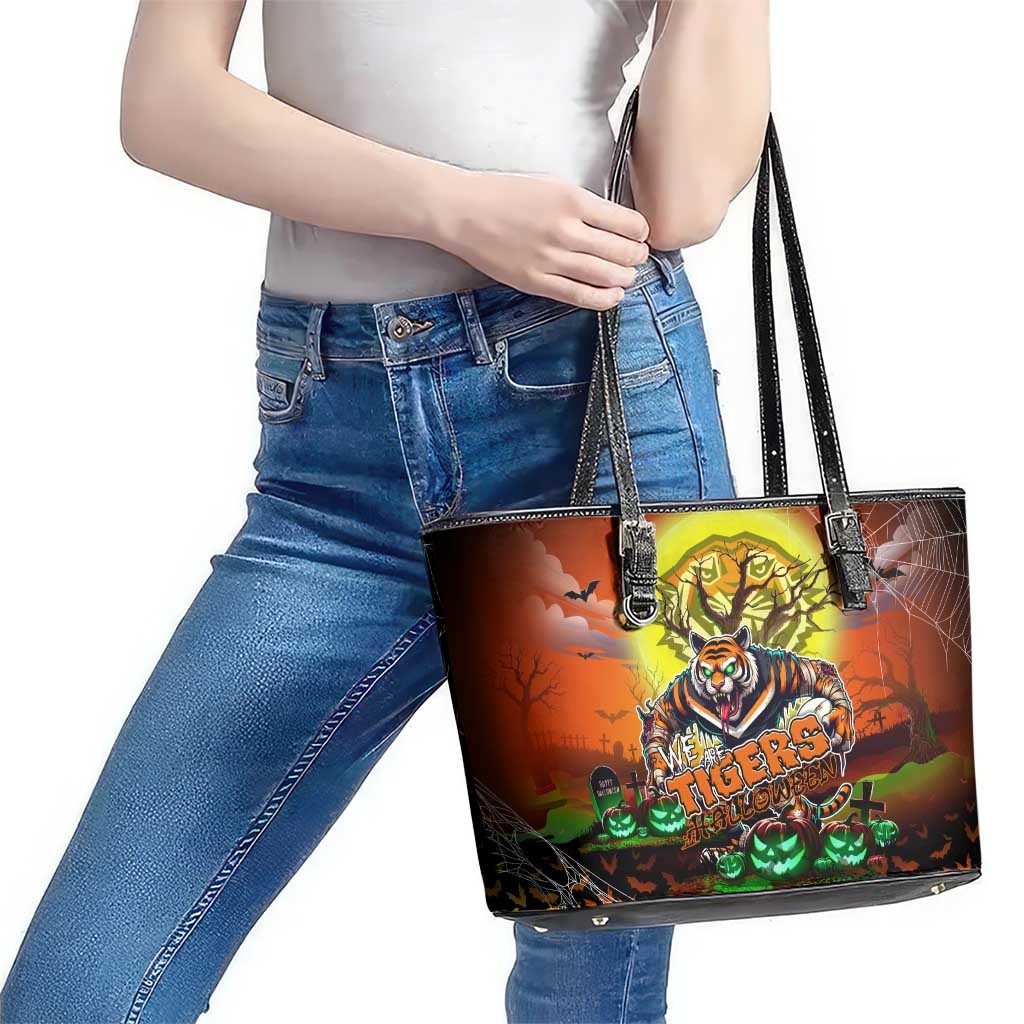We Are Tigers Halloween Leather Tote Bag Pumpkin Scary Spooky Season - Aussie Hoodie