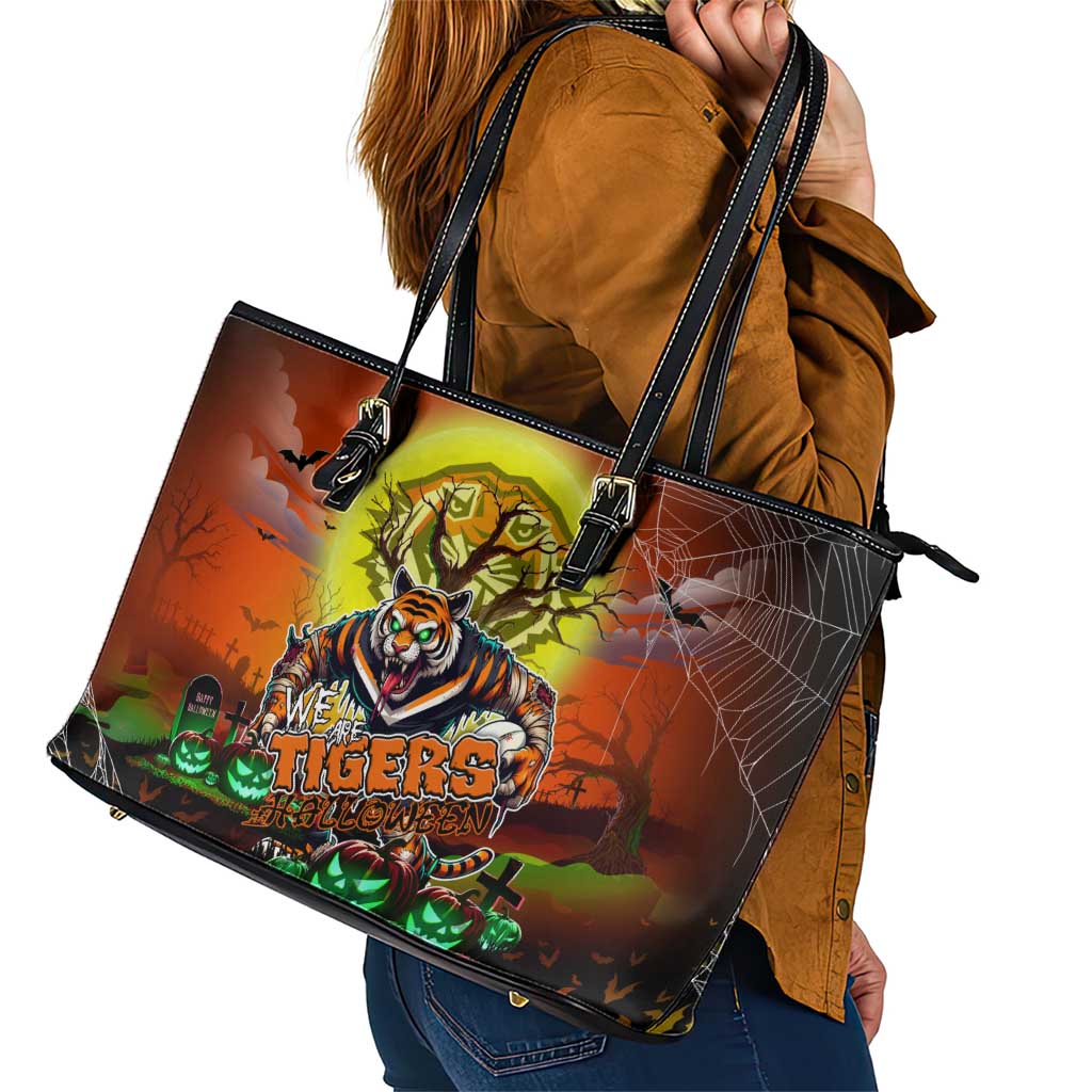 We Are Tigers Halloween Leather Tote Bag Pumpkin Scary Spooky Season - Aussie Hoodie