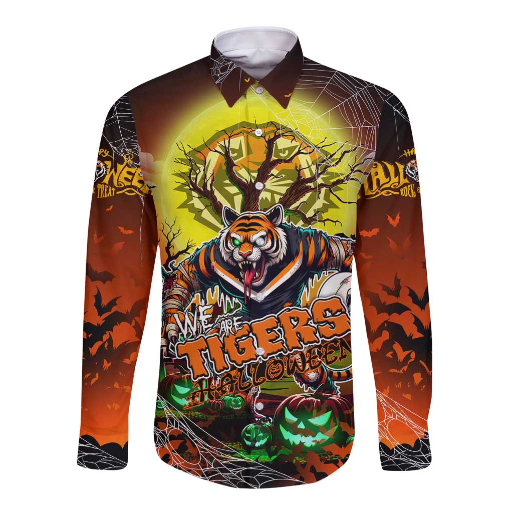 We Are Tigers Halloween Long Sleeve Button Shirt Pumpkin Scary Spooky Season - Aussie Hoodie