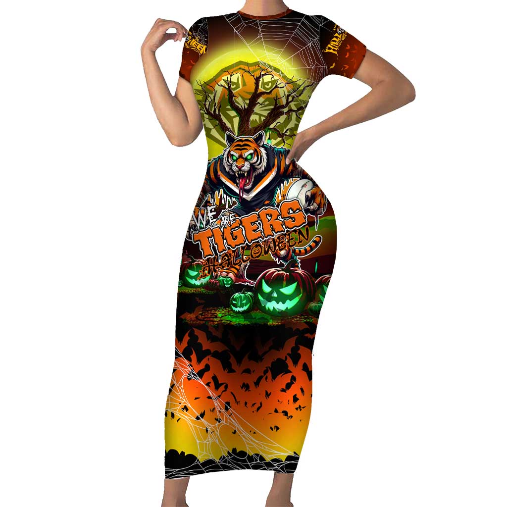 We Are Tigers Halloween Short Sleeve Bodycon Dress Pumpkin Scary Spooky Season - Aussie Hoodie
