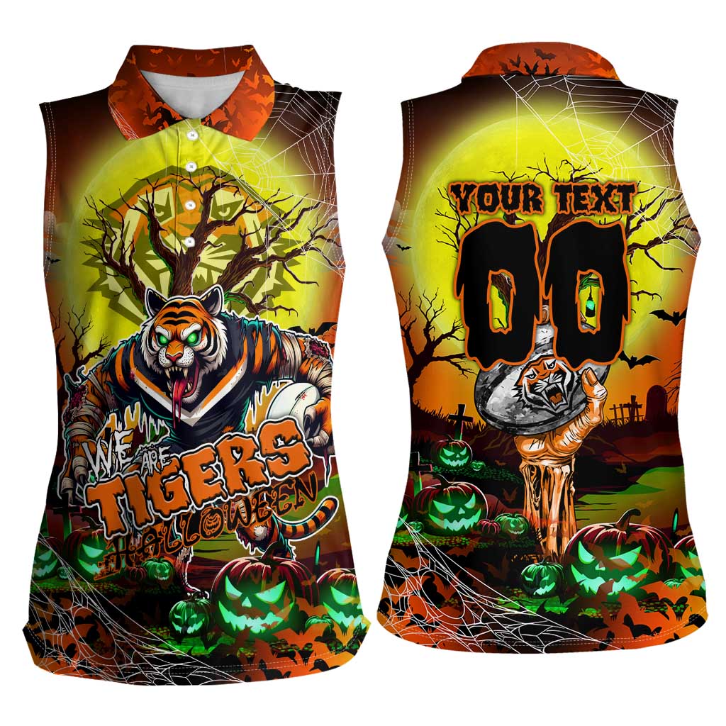 We Are Tigers Halloween Women Sleeveless Polo Shirt Pumpkin Scary Spooky Season - Aussie Hoodie