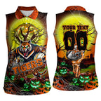 We Are Tigers Halloween Women Sleeveless Polo Shirt Pumpkin Scary Spooky Season - Aussie Hoodie