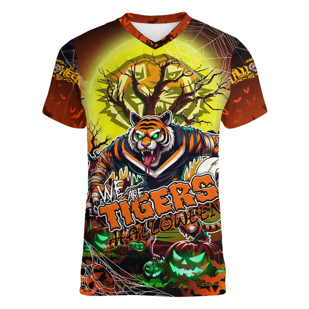 We Are Tigers Halloween Women V-Neck T-Shirt Pumpkin Scary Spooky Season - Aussie Hoodie