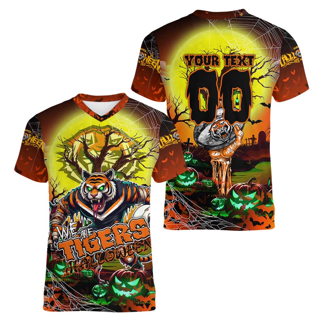 We Are Tigers Halloween Women V-Neck T-Shirt Pumpkin Scary Spooky Season - Aussie Hoodie