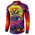 We Are Knights Halloween Button Sweatshirt Pumpkin Scary Spooky Season - Aussie Hoodie