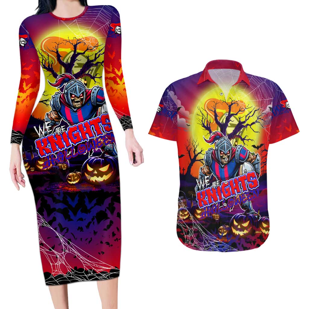 We Are Knights Halloween Couples Matching Long Sleeve Bodycon Dress and Hawaiian Shirt Pumpkin Scary Spooky Season - Aussie Hoodie