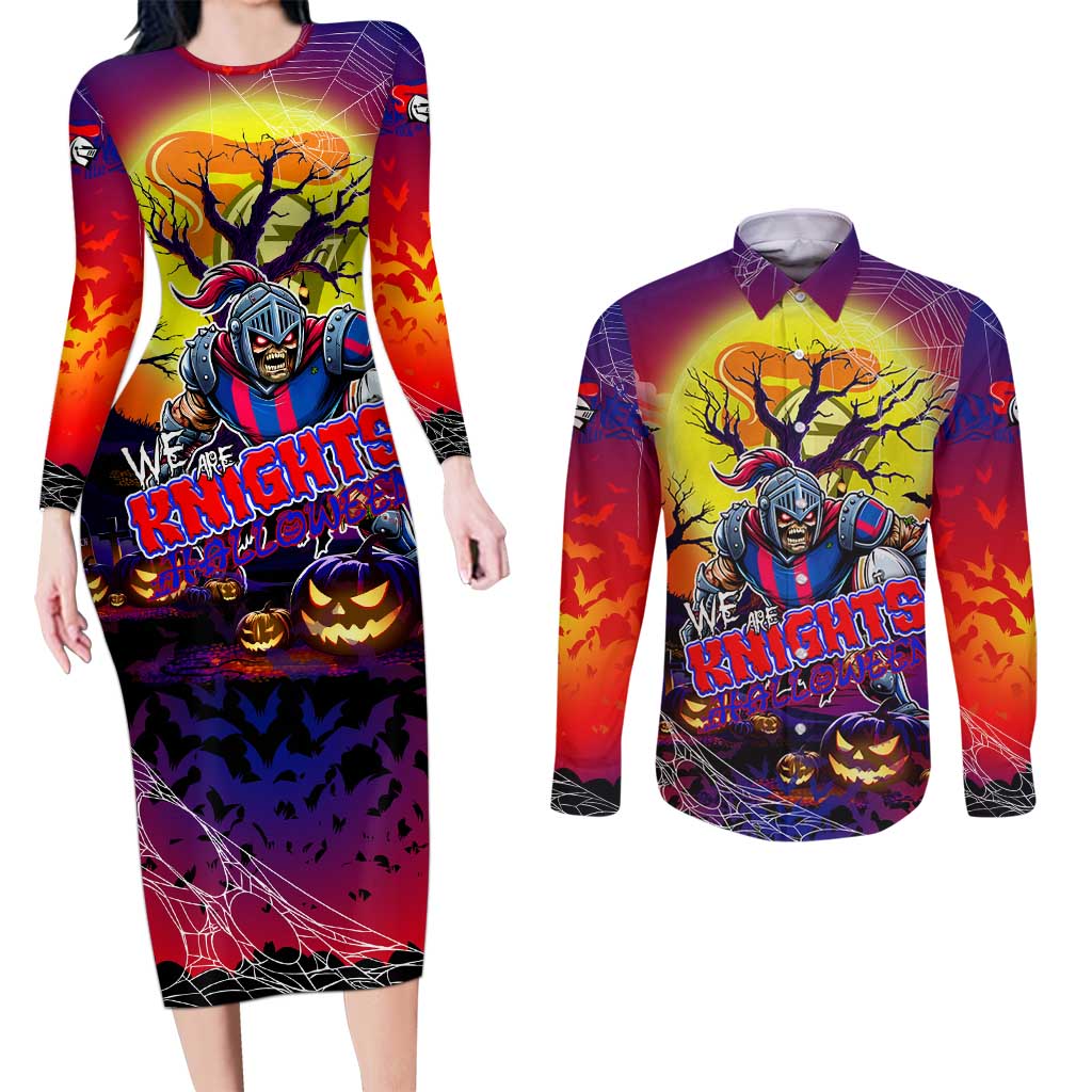 We Are Knights Halloween Couples Matching Long Sleeve Bodycon Dress and Long Sleeve Button Shirt Pumpkin Scary Spooky Season - Aussie Hoodie
