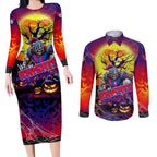 We Are Knights Halloween Couples Matching Long Sleeve Bodycon Dress and Long Sleeve Button Shirt Pumpkin Scary Spooky Season - Aussie Hoodie