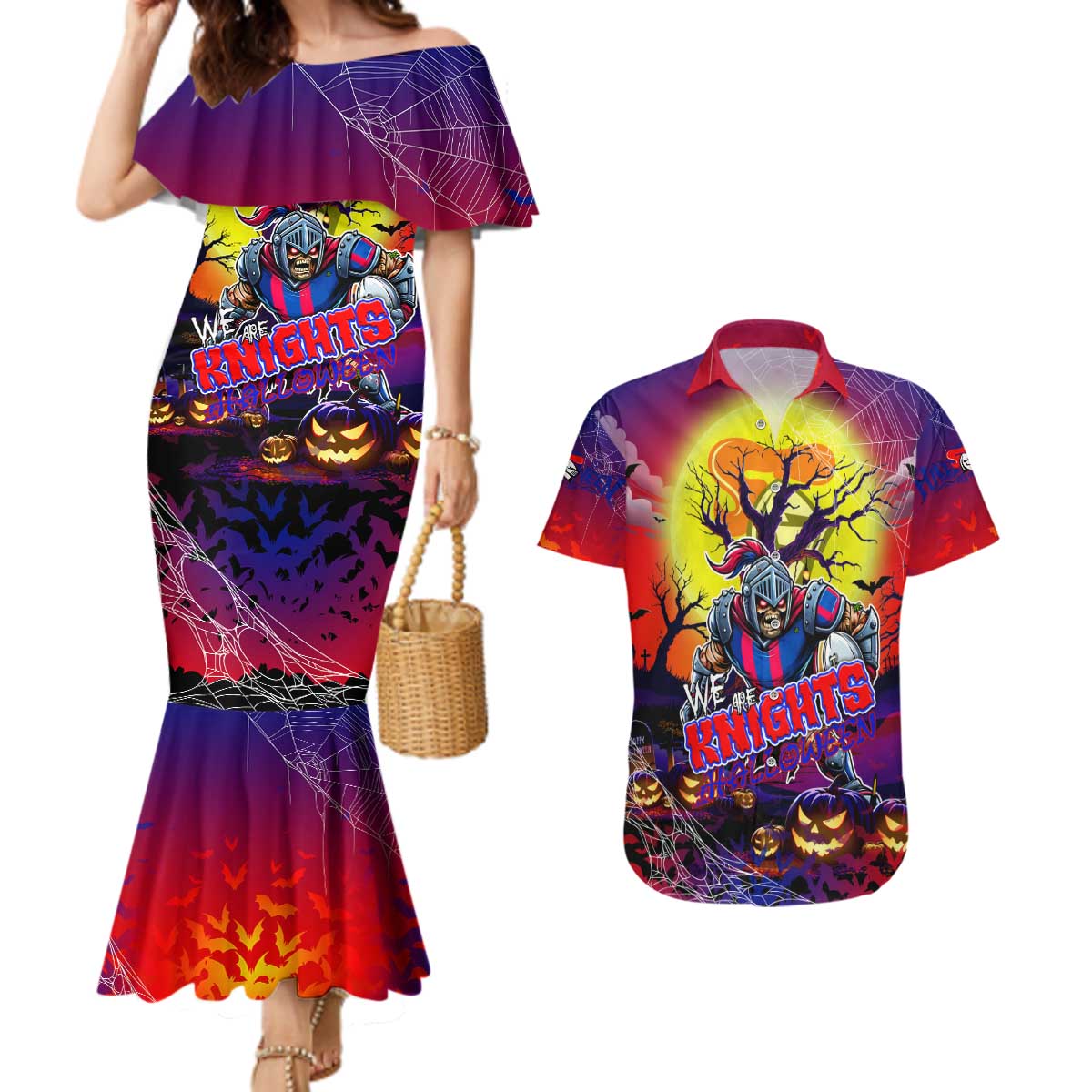 We Are Knights Halloween Couples Matching Mermaid Dress and Hawaiian Shirt Pumpkin Scary Spooky Season - Aussie Hoodie