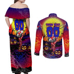 We Are Knights Halloween Couples Matching Off Shoulder Maxi Dress and Long Sleeve Button Shirt Pumpkin Scary Spooky Season - Aussie Hoodie