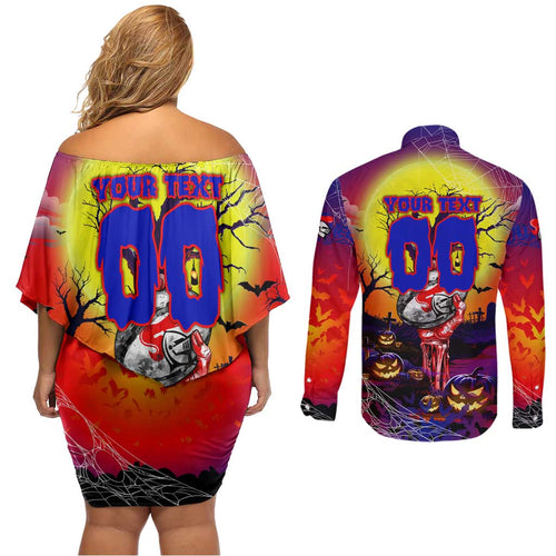 We Are Knights Halloween Couples Matching Off Shoulder Short Dress and Long Sleeve Button Shirt Pumpkin Scary Spooky Season - Aussie Hoodie
