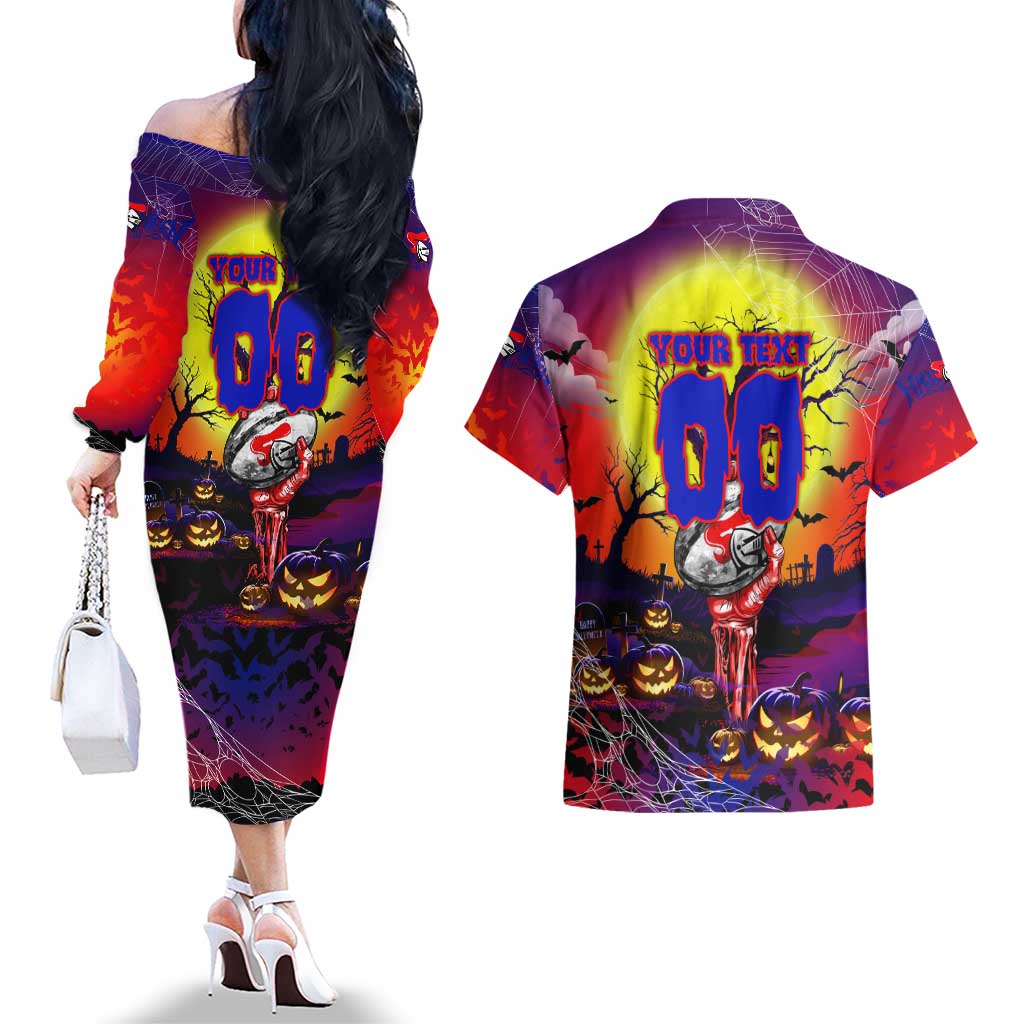 We Are Knights Halloween Couples Matching Off The Shoulder Long Sleeve Dress and Hawaiian Shirt Pumpkin Scary Spooky Season - Aussie Hoodie