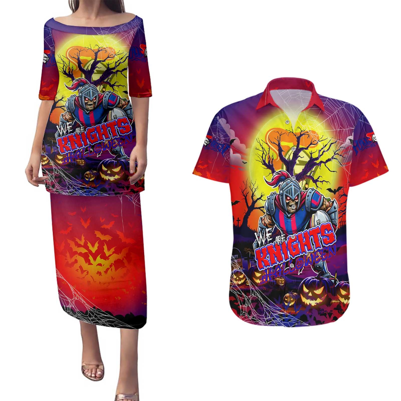 We Are Knights Halloween Couples Matching Puletasi and Hawaiian Shirt Pumpkin Scary Spooky Season - Aussie Hoodie