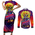 We Are Knights Halloween Couples Matching Short Sleeve Bodycon Dress and Long Sleeve Button Shirt Pumpkin Scary Spooky Season - Aussie Hoodie