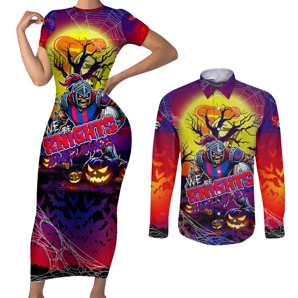 We Are Knights Halloween Couples Matching Short Sleeve Bodycon Dress and Long Sleeve Button Shirt Pumpkin Scary Spooky Season - Aussie Hoodie