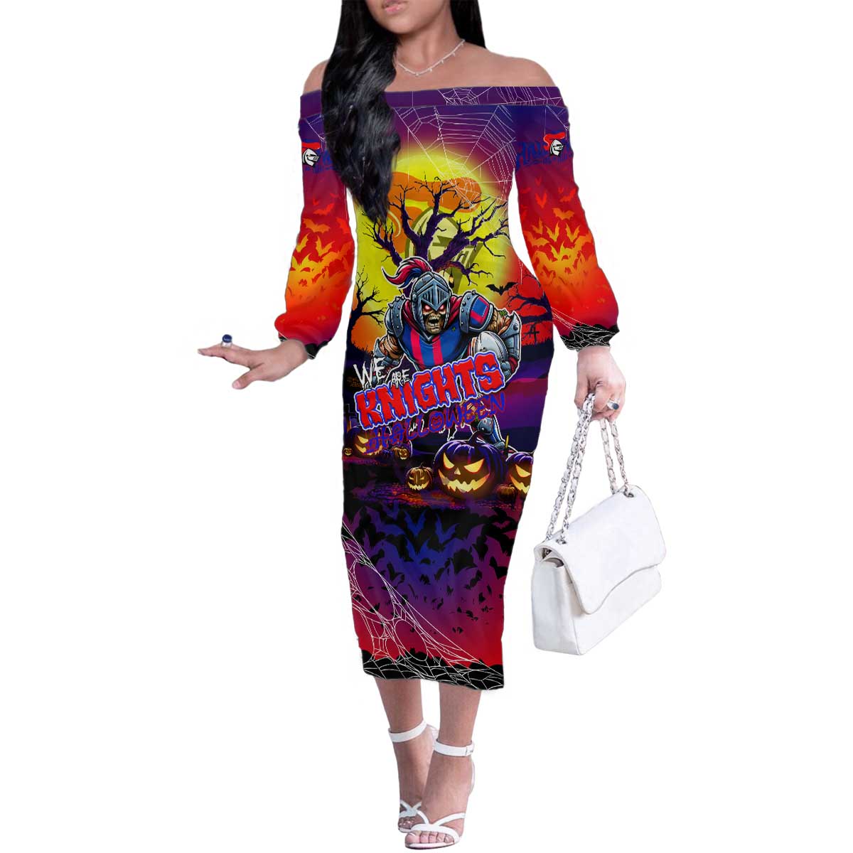 We Are Knights Halloween Family Matching Off The Shoulder Long Sleeve Dress and Hawaiian Shirt Pumpkin Scary Spooky Season - Aussie Hoodie