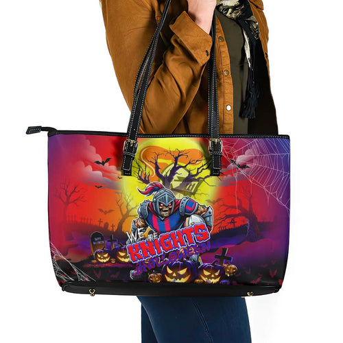We Are Knights Halloween Leather Tote Bag Pumpkin Scary Spooky Season - Aussie Hoodie