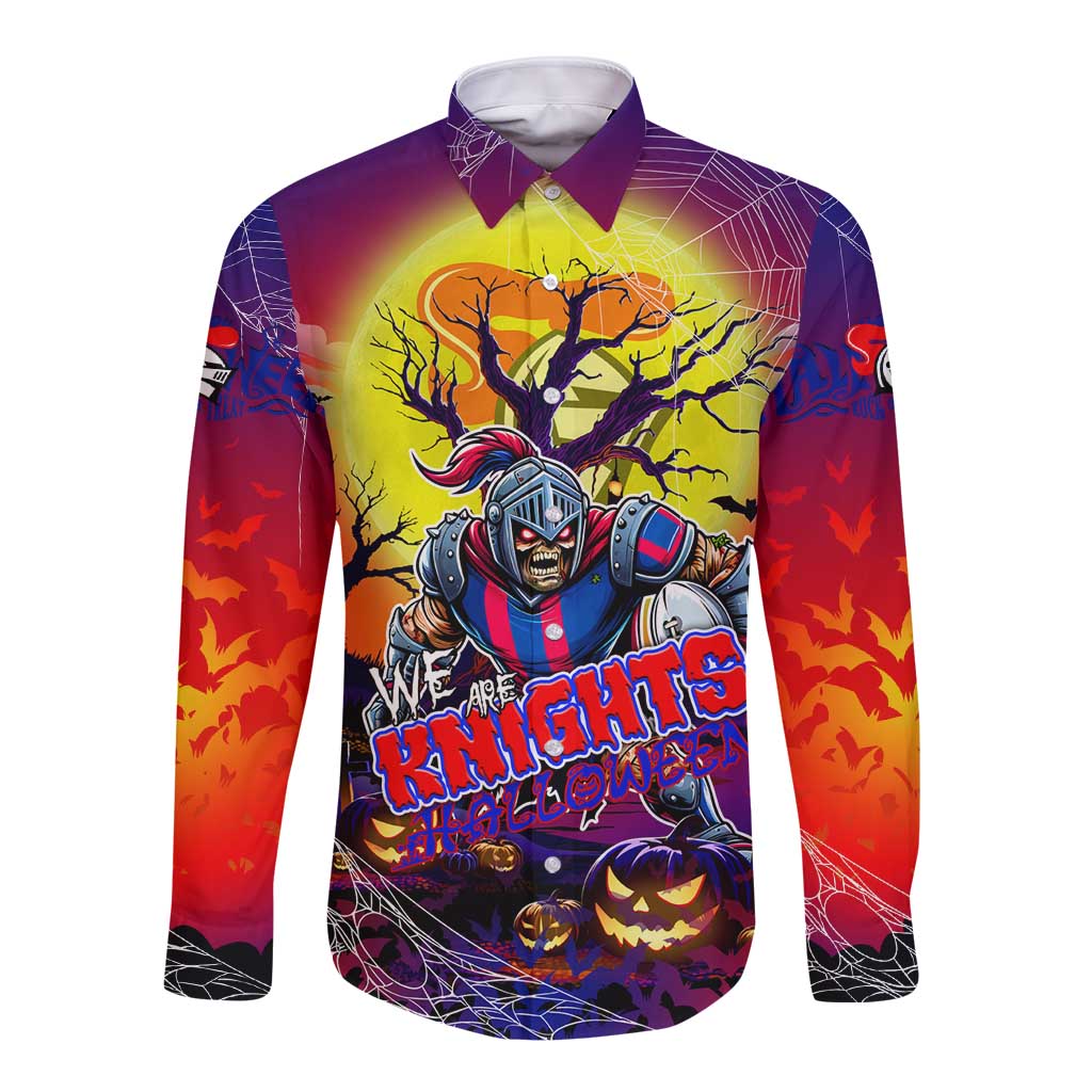 We Are Knights Halloween Long Sleeve Button Shirt Pumpkin Scary Spooky Season - Aussie Hoodie