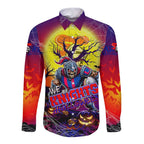 We Are Knights Halloween Long Sleeve Button Shirt Pumpkin Scary Spooky Season - Aussie Hoodie