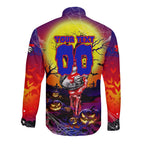 We Are Knights Halloween Long Sleeve Button Shirt Pumpkin Scary Spooky Season - Aussie Hoodie